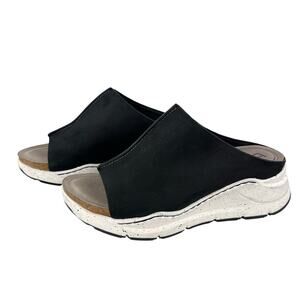 Bionica Oceana Women's Black Leather Slip On Wedges Sandals Slides (Sz 8)